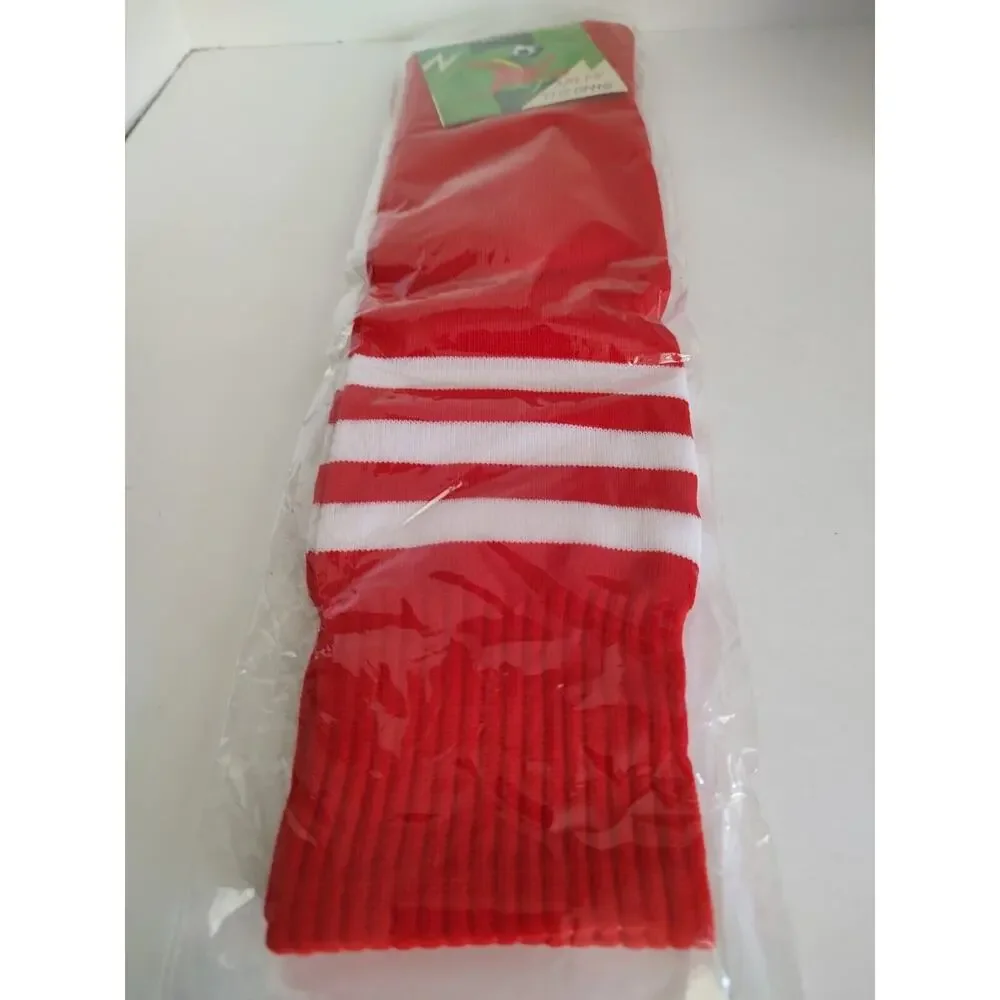 Play The Game Football/Soccer Socks Adult US 7-13 Red W/White Stripes Lot/2